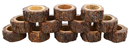 Shalinindia Handcrafted Rustic Wooden Napkin Rings Set of 12 for Table Dinner Decoration