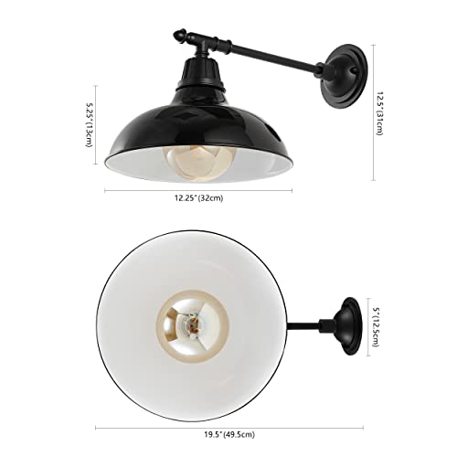 Image of JONATHAN Y Wallace 1-Light Outdoor 12.25 inch Wall Sconce, Black | Industrial Farmhouse Metal Gooseneck Barn Light, Victorian Arm, Wet Rated, Bowl Shade, LED Bulb Included, Vintage Porch Lamp