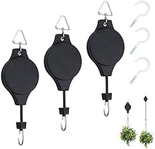 Yotako 3 Pcs Hanging Basket Pulley, Retractable Hanger Adjustable Heavy Duty Plant Pulley Hook with 3Pcs White Ceiling Hooks for Hanging Plant Baskets