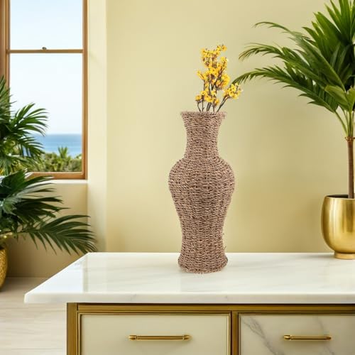 Jarrón de suelo vintage de ratán minimalista para decoración de casa 8