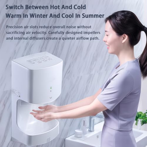 Sèche-mains automatique mural électrique avec bac de récupération d'eau et soufflage rapide - 3