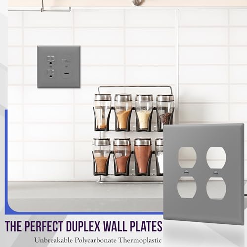 Image of ENERLITES Double Duplex Wall Plate, Two Electrical Outlet Cover, Mid-Size 2-Gang 4.88 inch x 4.92 inch, Unbreakable Polycarbonate Thermoplastic, UL Listed, 8822M-GY, Gray