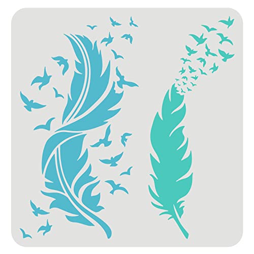 FINGERINSPIRE Pochoirs Plumes pour Peinture 30X30cm Beau Pochoir Plume Oiseau Volant Peinture Pochoir Pochoirs Plume D'Oiseau pour Peinture sur Bois, Toile,...