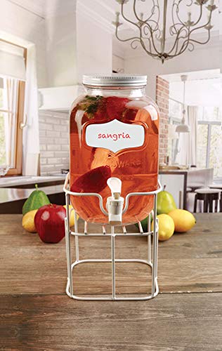 Circleware 69139 Yorkshire Chalkboard Mini-Mason Jar Glass Beverage Dispenser with Lid and Metal
