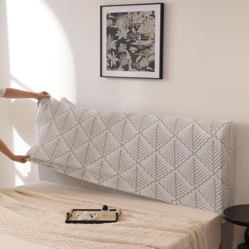 Image of HOMETHREADS 200 GSM Stretchable Jacquard Headboard Cover | Soft, Dust-Proof & Wrinkle-Resistant Bed Back Protector | Fits Leather, Wooden & Fabric Bedsides | for 3ft to 3.5ft Beds (Grey,90x65cm)