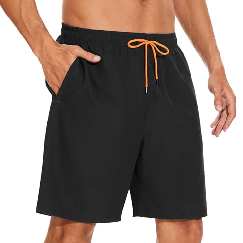 YUTYTH Mens Swimming Shorts Swim Trunks Waterproof Quick Dry Beach Shorts Surfing Board Shorts with Mesh Liner and Pockets Black