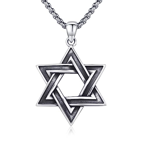 925 Sterling Silver Jewish Star of David Necklace with Stainless Steel Chain