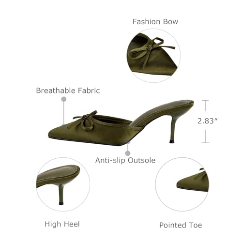 Women's Satin Bow Closed Pointed Toe Stiletto Dress Mules Fashion Elegant Slip On Kitten Heels Backless Slingback Pumps Sandals for Formal Wedding Party4
