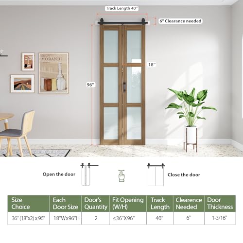 Image of FREDBECK Frosted Glass Bifold Barn Doors 36X96(Double 18x96),Bifod Door