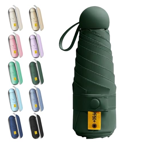 WoRuyKot Paraguas De Viaje,Sombrilla Protección Uv,Paraguas Resistente Al Viento, Paraguas De Lluvia Fuerte, De Goma Sombrillas Soleado Viajes Impermeable a Prueba De Viento (Verde oscuro)