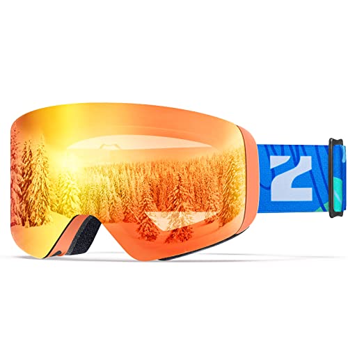 Zionor X11Mini Kids Ski Goggles - Cylindrical Snowboard Snow Goggles For Boys Girls Child Youth, Uv Protection Anti-Fog Helmet Compatible (Vlt 17% Orange Frame Orangerevogold Lens) #TOP21
