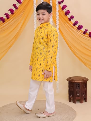 Image of AJ DEZINES Boys Cotton Full Sleeve Letter Printed Kurta Pajama Set for Kids - Ethnic wear | Special Occasion & Traditional Outfit |Boys Kurta Set - Regular Fit