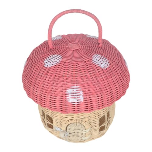 Kissmii Cesta de Almacenamiento Hecha una Mano de RatáN en Forma de Seta: DecoracióN de Regalo Hecha una Mano, Obra de Arte de RatáN, Rosa
