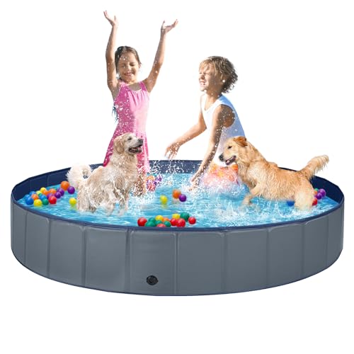 Image of Jecoo Dog Pool for Large Dogs Kiddie Pool Hard Plastic Foldable Dog Bathing Tub Portable Outside Kids Swimming for Pets and Dogs Outdoor Backyard