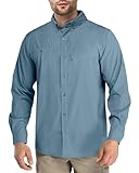 Outdoor Ventures Men's Long Sleeve Hiking Shirt UPF 50 UV Sun Protection Shirt Cooling Quick Dry for Travel Fishing Safari Ocean Blue