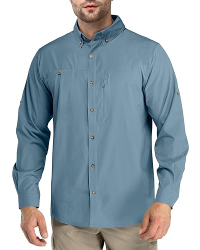 Outdoor Ventures Men's Long Sleeve Hiking Shirt UPF 50 UV Sun Protection Shirt Cooling Quick Dry for Travel Fishing Safari Ocean Blue