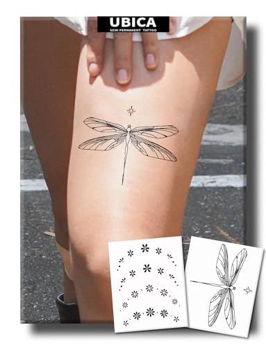 UBICA Semi Permanent Tattoo, 2 Sheets Realistic Dragonfly Star Temporary Tattoo for Women Adults, Ornamental Knee Tiny Flowers Tattoos for Daily Party, Lasts 1-2 Weeks, Waterproof & Non-Reflective