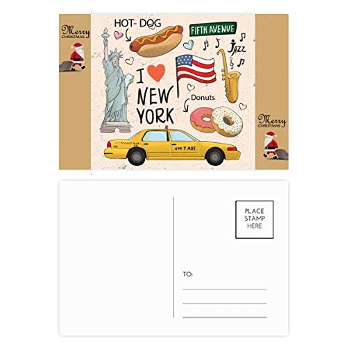 Carte postale New York avec donuts et Santa Claus américain pour remerciement de Noël 20x