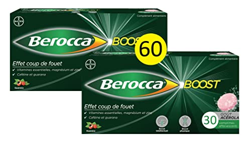 Berocca Boost Comprimés Effervescents, Vitamine B12, Guarana, Caféine, Vitamine C et Magnésium, Goût Acerola, 2 Pack de 30 comprimés Cover
