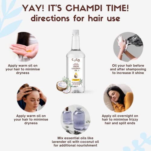 Image of COCO CRUSH Cold Pressed Coconut Oil for Hair and Skin | 100% Pure Virgin Oil | Moisturizing and Nourishing | Natural After Bath Care (1000 ml)
