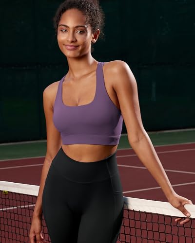 Image of RUNNING GIRL High Impact Sports Bras for Women - Scoop Neck Strappy Sports Bra High Support Moulded Cup Workout Bra