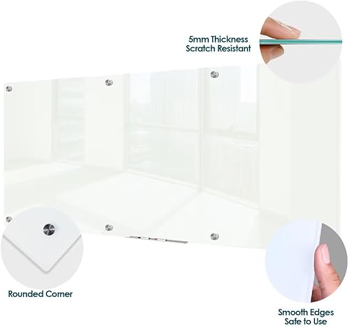 Miniatura 10 de J&J worldwide Pizarra blanca de vidrio, pizarra magnética de cristal blanco de borrado en seco, 4 x 3 pies, sin marco, incluye marcadores, imanes,