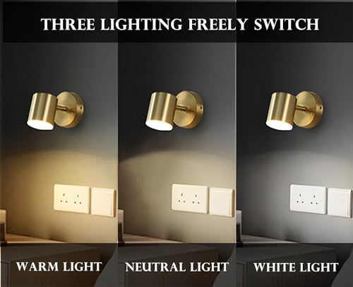 YOOCHUENG Wall Lights Indoor LED Reading Light Gold,350° Rotating 90° Adjustable Bedside Wall Lamp Tri-Colour Lighting (Warm/White/Neutral) for Bedroom,Hallway,Bathroom,Style A - Image 4