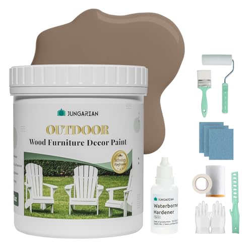 JUNGARIAN 2K Outdoor Indoor Cabinet Furniture Paint With Tools - Water-Based, Low Odor All-in-One Paint - No Sanding, No Priming - Matte Finish for Wooden Floor, Doors, Tables, Dressers, 16oz, Sawdust