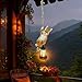 ZaaYee Solar Hanging Bunny Rabbit Statue, Easter Outdoor Resin Animal Figurine with LED Lights for Garden, Fence, Porch, Patio, Yard Decor, Dusk to Dawn Auto On/Off