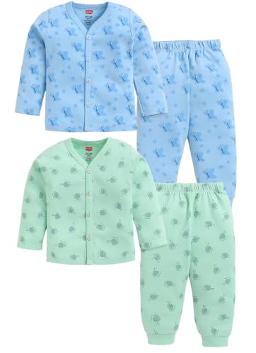 Image of LuvLap Baby Boys & Girls Regular Fit 100% Cotton Half Sleeves Jhabla & Shorts Set Pack of 2