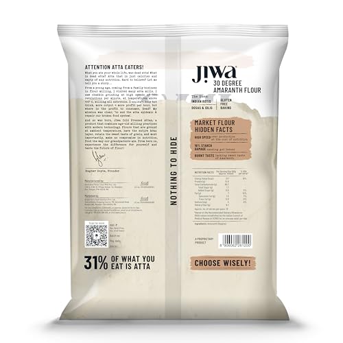 Image of Jiwa 30 Degree Amaranth Flour | Patented Cold Pressed Flour | Slow Ground | Puffed Soft Rotis | Rajgira Atta | Millet Flour | Upwas, Farali, Vrat Atta | 1 kg (Pack of 3)