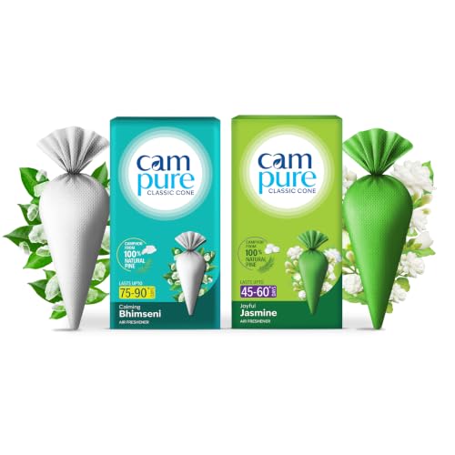 Image of CamPure Camphor Cone (1 Jasmine + 1 Bhimseni) Pack Of 2-100% Organic | Air Freshener For Car, Wardrobe, Office Cabin's, Drawers, Travel Bag & Bathroom