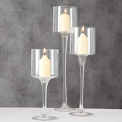 Hurricane Candle Holder Glass Candleholders Holders Votive Long Stem Tealight Tall High Tea Light Elegant Transparent Ideal Dining Wedding Party Home Decoration Gifts (Large 1 Set) #TOP2