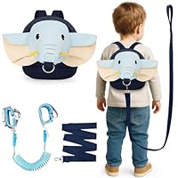 Funsland Baby Walking Harness Backpack: 3 in 1 Adjustable Elephant Toddler Safety Reins & Bag,Anti Lost Wrist Link Leash with Key & Lock,for 1-3 Years Old Kids Trips and Travel Outside