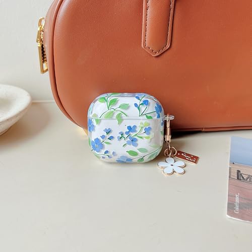 Image of MINSCOSE for AirPods 4 Clear Case,Cute Flower Plant Leaves Pattern Design with Trendy Floral Keychain,Soft TPU Protective Shockproof Case for Girls Women for Airpods 4-Blue