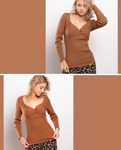 Image of Zeagoo Sweaters for Women Fall Long Sleeve V Neck Sexy Ribbed Knit Sweater Slim Fit Solid Basic Casual Tops