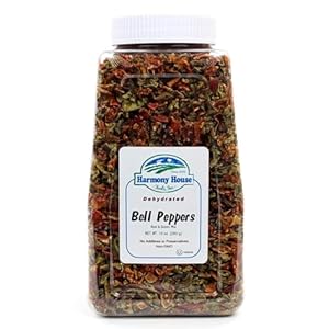 Harmony House Dried Mixed Bell Peppers, Diced – Dehydrated Vegetables for Cooking, Camping, Emergency Supply and More