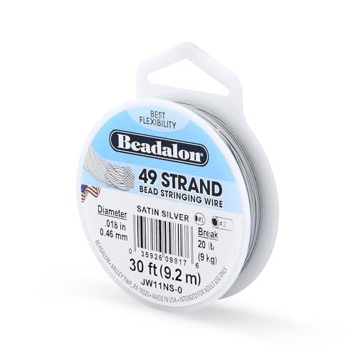 Beadalon 49 Strand Stainless Steel Bead Stringing Wire .018 in / 0.46 mm Satin Silver 30 ft / 9.2 m