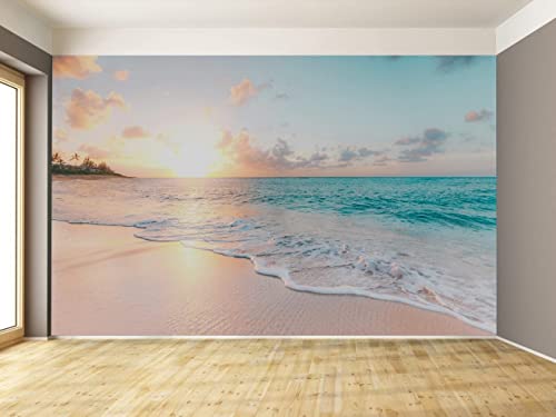 Reyhui Sunset Wall Murals Romantic Beach Photo Mural Wallpaper Wall Decor Print For Living Room Bedroom Dining Room (Not Self-Adhesive) #TOP5