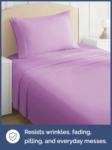 Image of Kids Twin XL Size Bed Sheet Set - 3 Piece Kids Loft Bed Sheets - Solid Violet Themed Bedding - Soft, Cute & Cozy - Breathable & Machine Washable - Bedding for Boys, Girls, Teens & Toddlers - Oeko-Tex