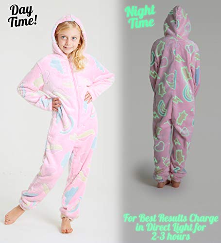CityComfort Einhorn Onesie, Jumpsuit Mädchen, Glow in the Dark Schlafanzug Mädchen, 110-164 (9-10 Jahre, Rosa)
