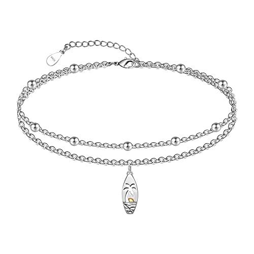 Image of CHIC & ARTSY 925 Sterling Silver Ankle Bracelets for Women, Dainty Adjustable Layered Foot Chains with Symbolic Charms, Boho Beach Everyday Lightweight Jewelry