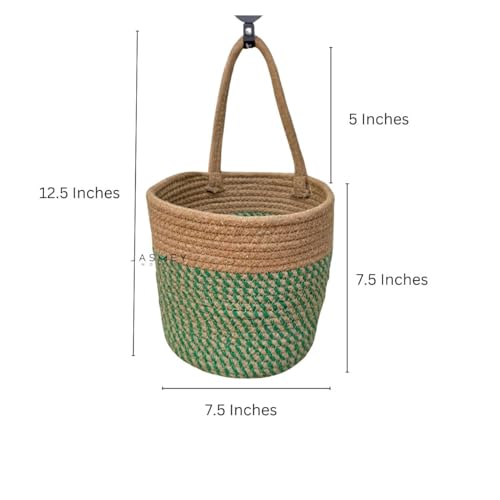 Image of JASMEY HOMES Wall Hanging Jute Basket for Vegetables /Newspaper Storage Box for Home /Milk Basket for Main Door Hanging from (Green & Yellow)