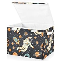 Mnsruu Storage Boxes with Lids, Astronauts Spaceships and Planets Large Storage Basket Organizer Shelves Cube Bin Toy Clothes Underbed