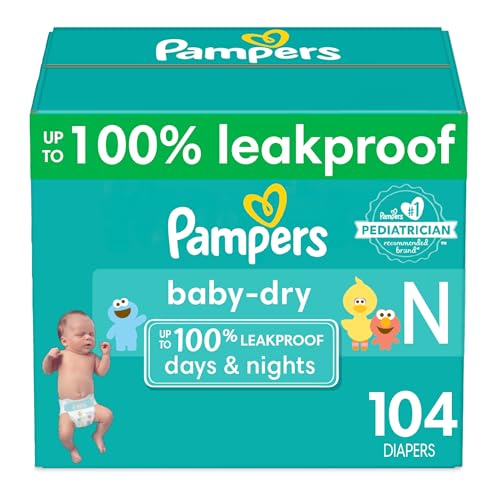 Image of Pampers Baby Dry Diapers Newborn - Size 0, 104 Count, Absorbent Disposable Diapers