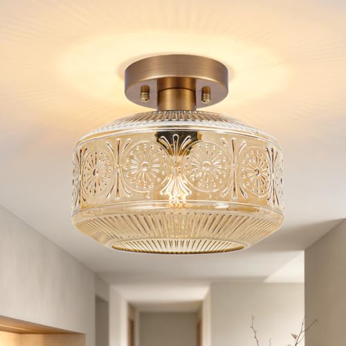 Semi Flush Mount Ceiling Light, Vintage Small Ceiling Light Fixture, Thickened Glass Hallway...