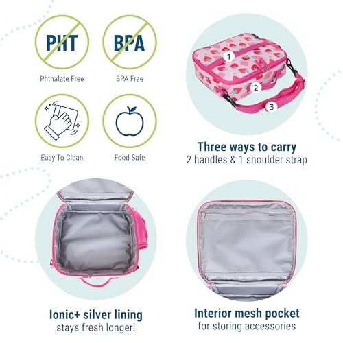 Image of Wildkin Kids ECO rPET Insulated Lunch Box - Keeps Food Hot or Cold, Easy-Clean Lining, Mesh Pockets & BPA-Free - Boys & Girls, Ideal for School, Travel & Daycare - Strawberry