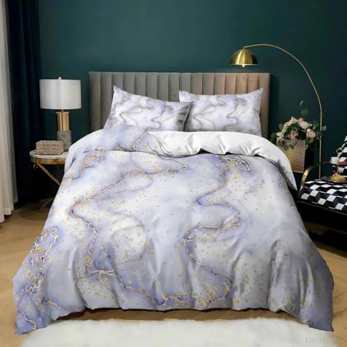 Housse de couette marbre violet 200X200 pour literie sans pli - 2