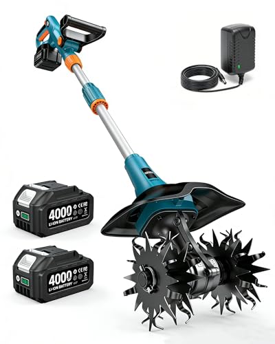 Cordless Tiller Cultivator for Gardening, 20V Electric Garde
