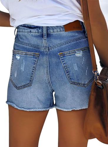 Image of onlypuff Womens Jean Short Cut Off Denim Shorts High Waist Ripped Distressed Stretchy
